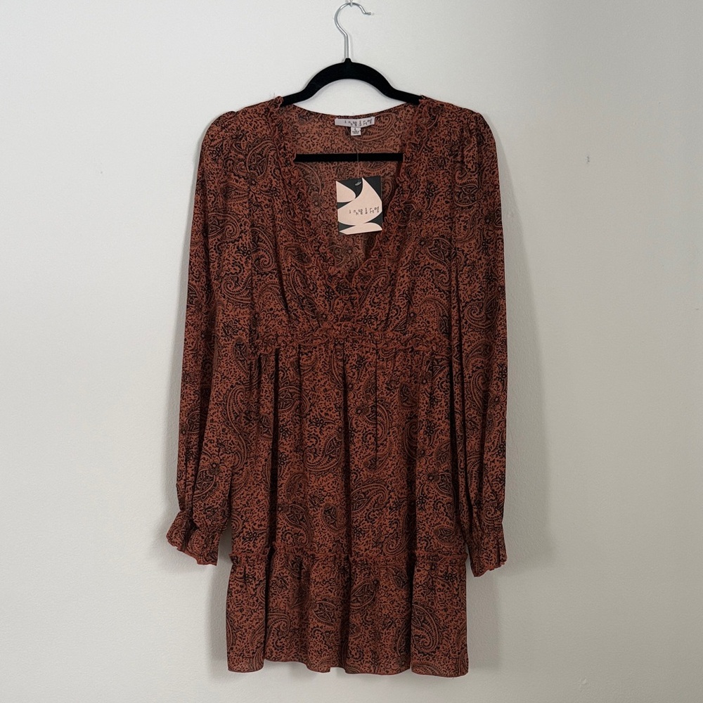 Inspired Hearts Long Sleeve Paisley Dress - Brown